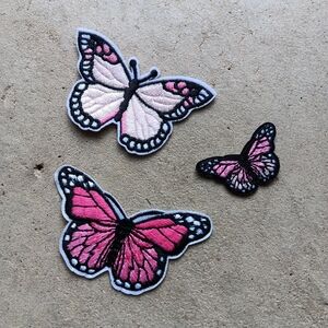 Set of 3 Pink Butterfly Iron-On Patches